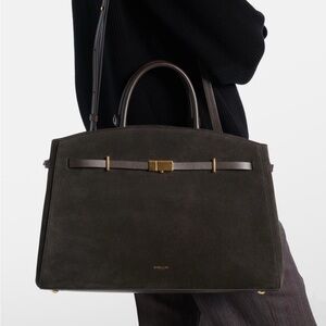 New DEMELLIER Hudson leather-trimmed suede tote bag